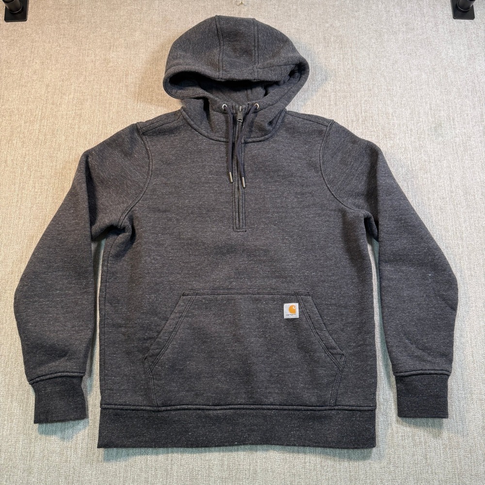 Carhartt Kids Relaxed Fit Quarter Zip Hoodie Charcoal Heather Gray Size M 8/10